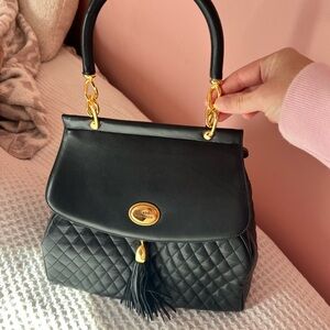 Vintage Valentino Orlandi Black Quilted Satchel with Gold Accents